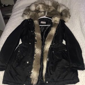Faux fur lined parka jacket